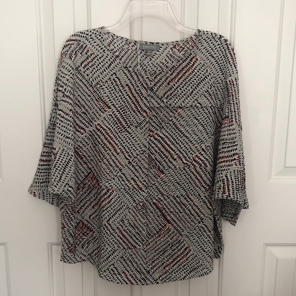 Habitat Blouse in Pale Green with Black, White, and Peach Accents